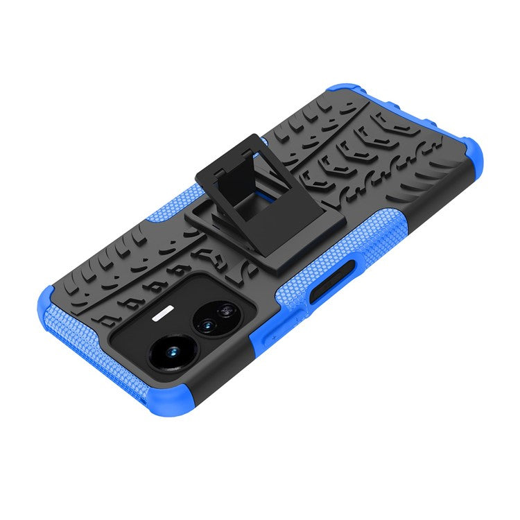 Cell Phone Case for vivo Y77 5G / Y02s 4G, Hard PC+TPU Tires Style Cool Rugged Kickstand Drop Protection Phone Cover - Blue