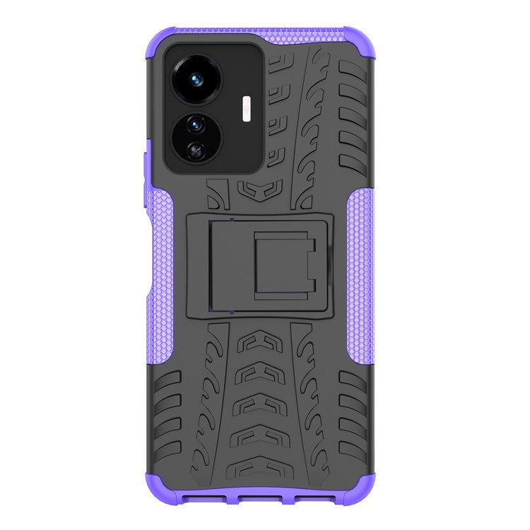 Cell Phone Case for vivo Y77 5G / Y02s 4G, Hard PC+TPU Tires Style Cool Rugged Kickstand Drop Protection Phone Cover - Purple