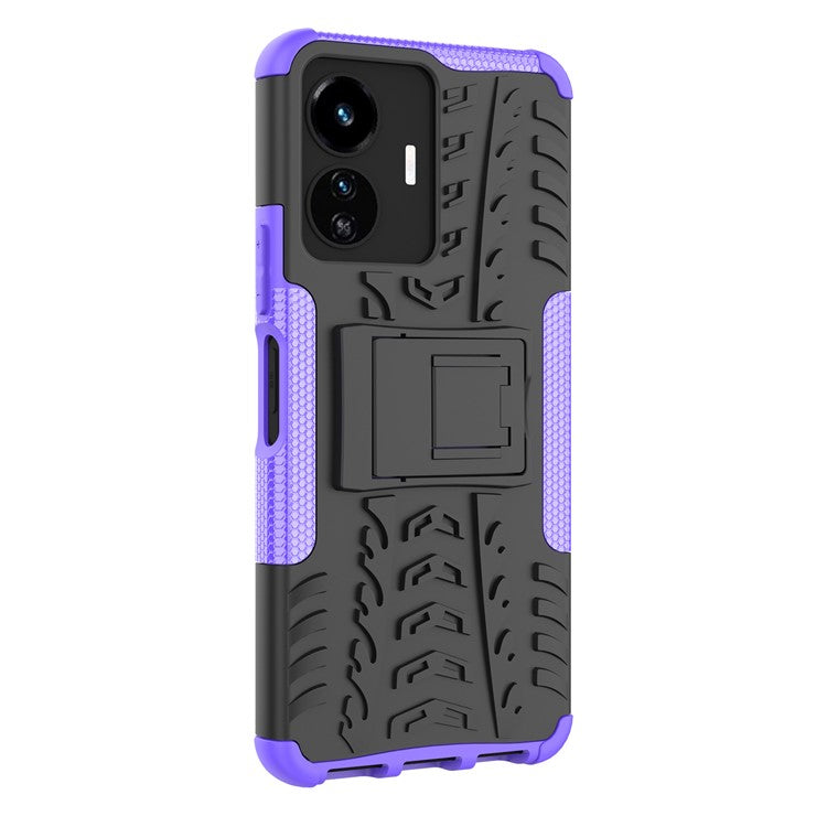 Cell Phone Case for vivo Y77 5G / Y02s 4G, Hard PC+TPU Tires Style Cool Rugged Kickstand Drop Protection Phone Cover - Purple