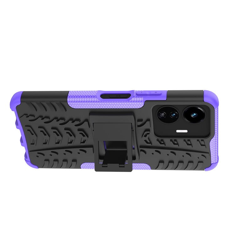 Cell Phone Case for vivo Y77 5G / Y02s 4G, Hard PC+TPU Tires Style Cool Rugged Kickstand Drop Protection Phone Cover - Purple