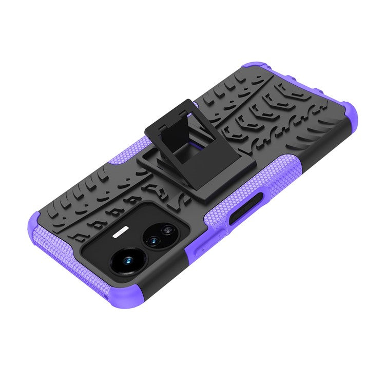 Cell Phone Case for vivo Y77 5G / Y02s 4G, Hard PC+TPU Tires Style Cool Rugged Kickstand Drop Protection Phone Cover - Purple