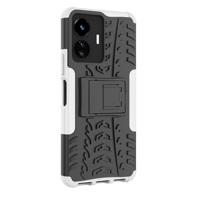 Cell Phone Case for vivo Y77 5G / Y02s 4G, Hard PC+TPU Tires Style Cool Rugged Kickstand Drop Protection Phone Cover - White