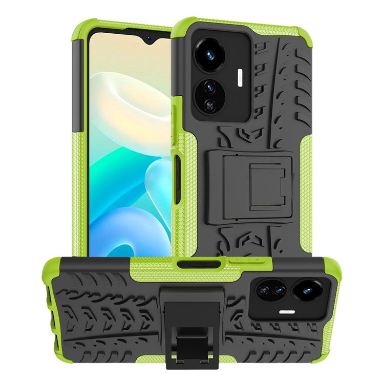 Cell Phone Case for vivo Y77 5G / Y02s 4G, Hard PC+TPU Tires Style Cool Rugged Kickstand Drop Protection Phone Cover - Green