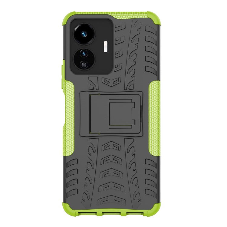 Cell Phone Case for vivo Y77 5G / Y02s 4G, Hard PC+TPU Tires Style Cool Rugged Kickstand Drop Protection Phone Cover - Green