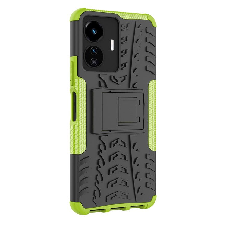 Cell Phone Case for vivo Y77 5G / Y02s 4G, Hard PC+TPU Tires Style Cool Rugged Kickstand Drop Protection Phone Cover - Green