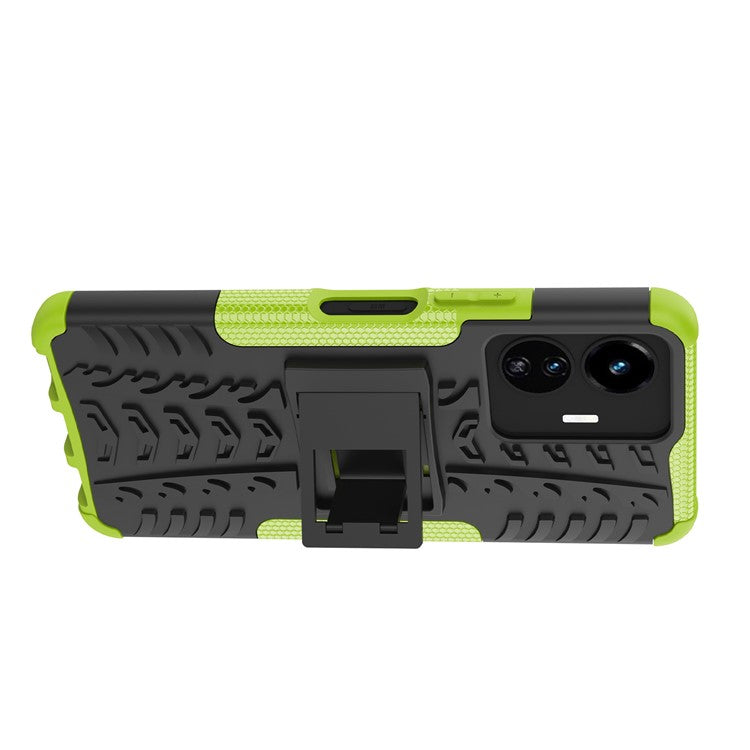 Cell Phone Case for vivo Y77 5G / Y02s 4G, Hard PC+TPU Tires Style Cool Rugged Kickstand Drop Protection Phone Cover - Green