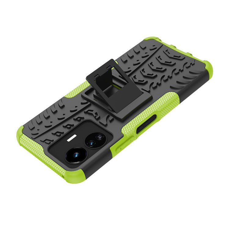 Cell Phone Case for vivo Y77 5G / Y02s 4G, Hard PC+TPU Tires Style Cool Rugged Kickstand Drop Protection Phone Cover - Green