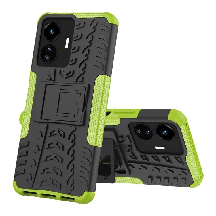 Cell Phone Case for vivo Y77 5G / Y02s 4G, Hard PC+TPU Tires Style Cool Rugged Kickstand Drop Protection Phone Cover - Green