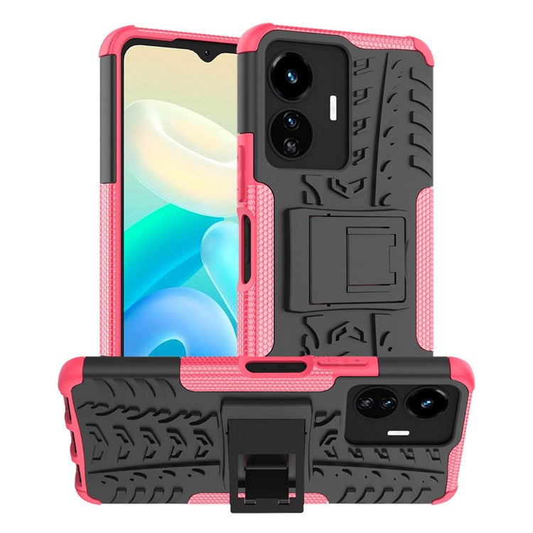 Cell Phone Case for vivo Y77 5G / Y02s 4G, Hard PC+TPU Tires Style Cool Rugged Kickstand Drop Protection Phone Cover - Rose