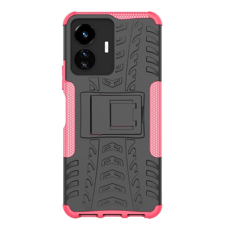 Cell Phone Case for vivo Y77 5G / Y02s 4G, Hard PC+TPU Tires Style Cool Rugged Kickstand Drop Protection Phone Cover - Rose