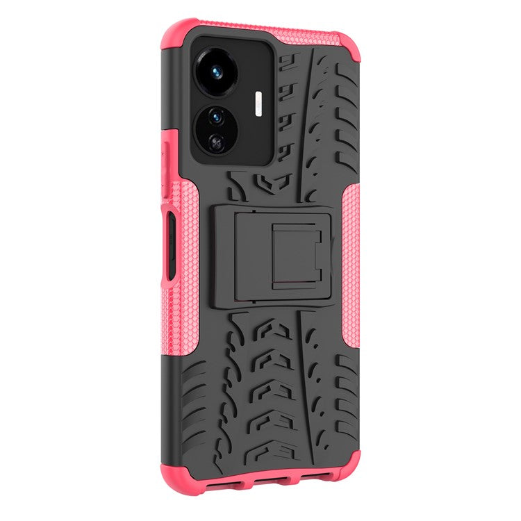 Cell Phone Case for vivo Y77 5G / Y02s 4G, Hard PC+TPU Tires Style Cool Rugged Kickstand Drop Protection Phone Cover - Rose