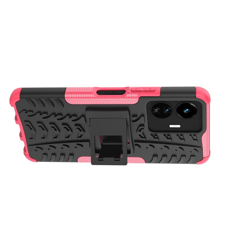 Cell Phone Case for vivo Y77 5G / Y02s 4G, Hard PC+TPU Tires Style Cool Rugged Kickstand Drop Protection Phone Cover - Rose