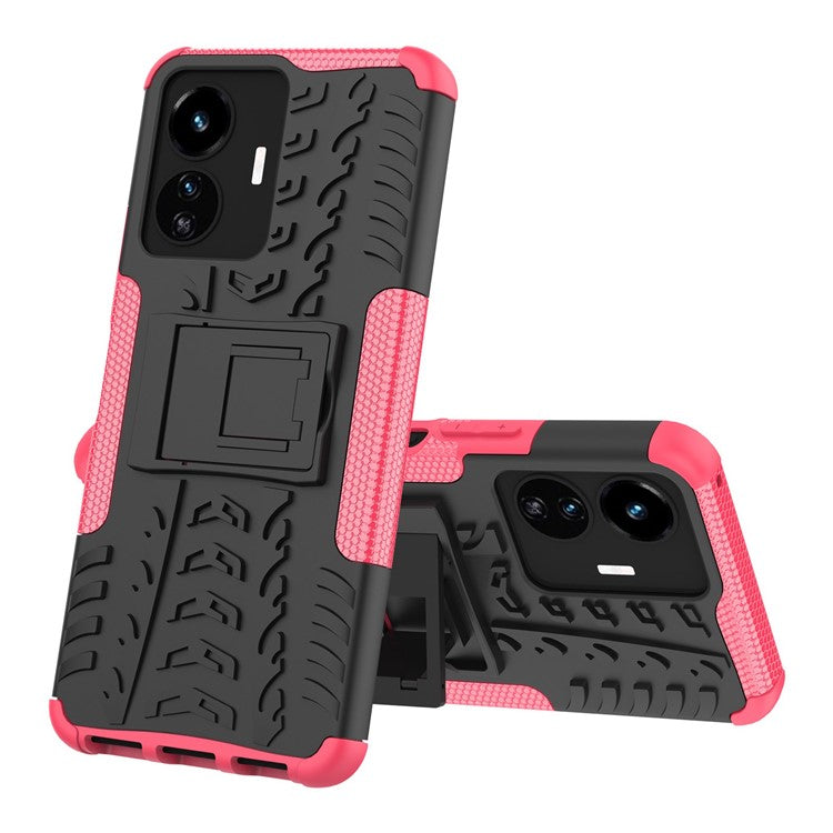 Cell Phone Case for vivo Y77 5G / Y02s 4G, Hard PC+TPU Tires Style Cool Rugged Kickstand Drop Protection Phone Cover - Rose