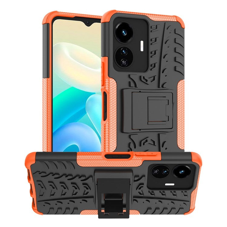 Cell Phone Case for vivo Y77 5G / Y02s 4G, Hard PC+TPU Tires Style Cool Rugged Kickstand Drop Protection Phone Cover - Orange