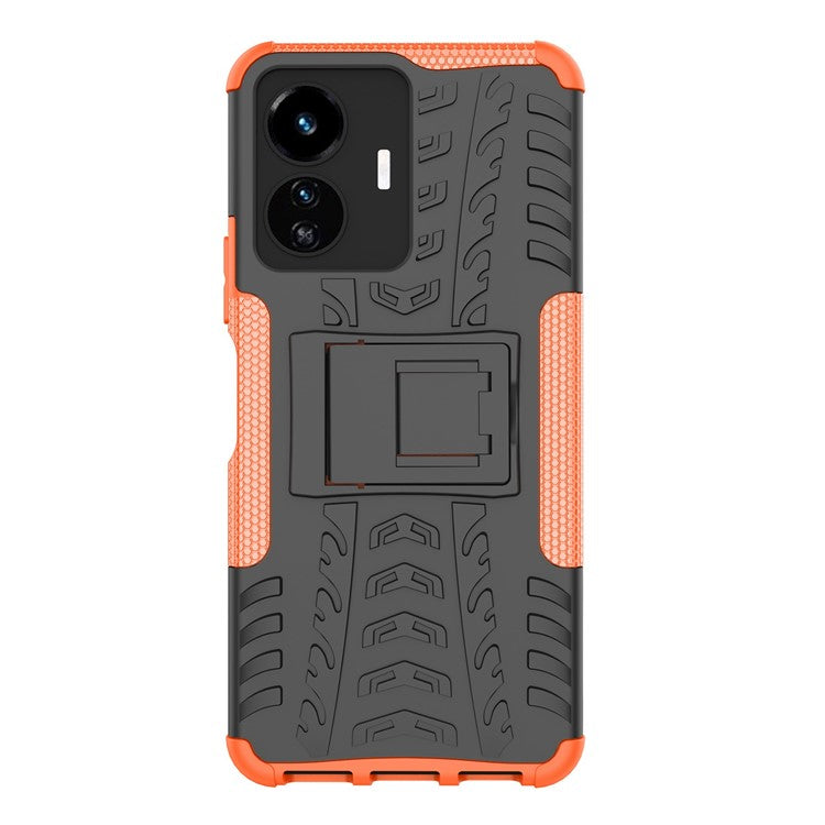 Cell Phone Case for vivo Y77 5G / Y02s 4G, Hard PC+TPU Tires Style Cool Rugged Kickstand Drop Protection Phone Cover - Orange