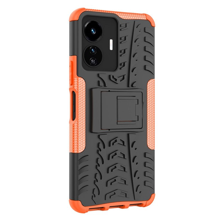 Cell Phone Case for vivo Y77 5G / Y02s 4G, Hard PC+TPU Tires Style Cool Rugged Kickstand Drop Protection Phone Cover - Orange