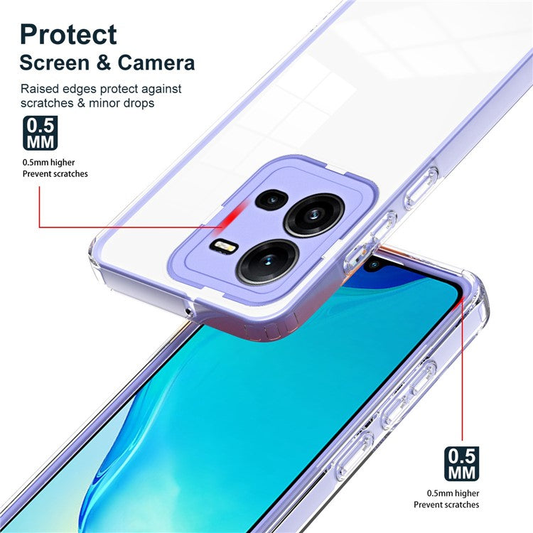 Impact Resistant Cover for vivo V25 5G / V25e 4G, 3-in-1 Clear TPU Backplate + PC Frame + PC Camera Protection Ring Phone Back Case - Purple