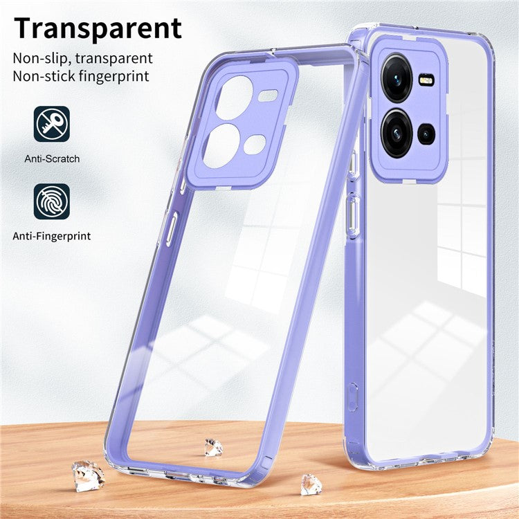 Impact Resistant Cover for vivo V25 5G / V25e 4G, 3-in-1 Clear TPU Backplate + PC Frame + PC Camera Protection Ring Phone Back Case - Purple