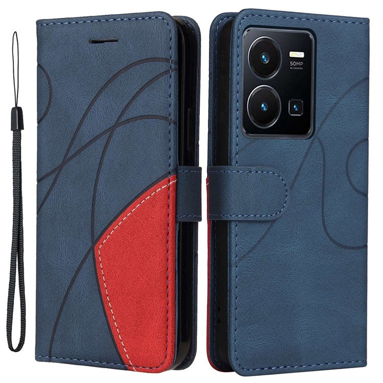 KT Leather Series-1 Phone Case for vivo Y35 / Y22s 4G / Y22 4G, Dual-color Splicing PU Leather+TPU Stand Wallet Cover - Blue