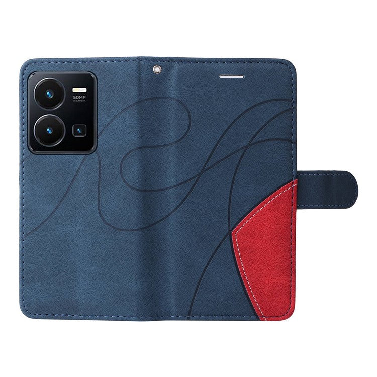 KT Leather Series-1 Phone Case for vivo Y35 / Y22s 4G / Y22 4G, Dual-color Splicing PU Leather+TPU Stand Wallet Cover - Blue