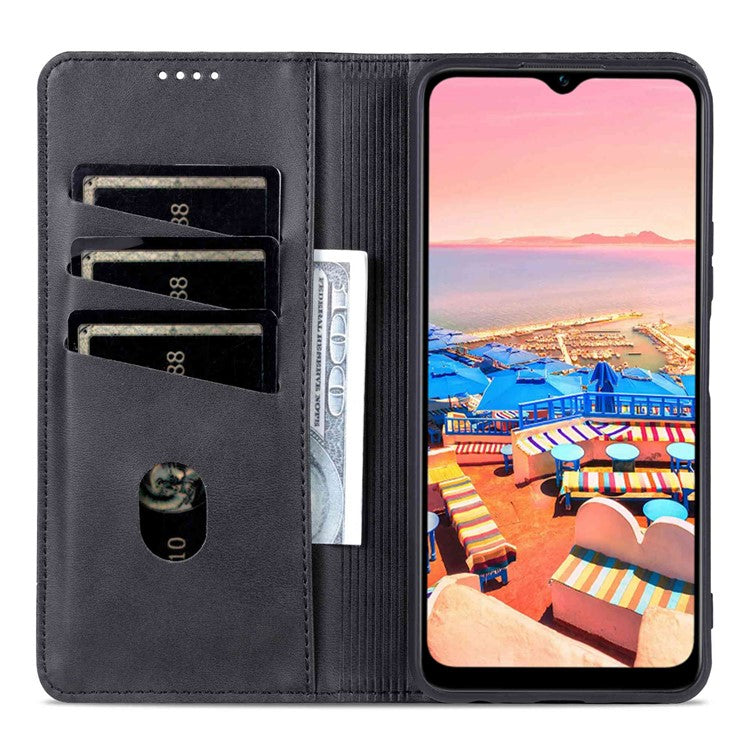 AZNS For vivo Y16 4G Cowhide Texture PU Leather Shockproof Case Magnetic Auto-absorbed Phone Wallet Stand Cover - Black