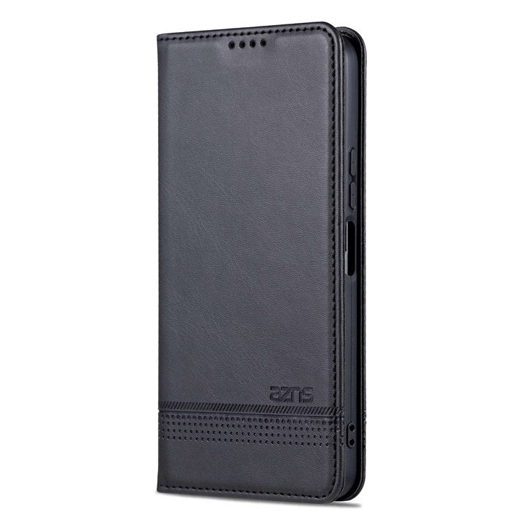 AZNS For vivo Y16 4G Cowhide Texture PU Leather Shockproof Case Magnetic Auto-absorbed Phone Wallet Stand Cover - Black