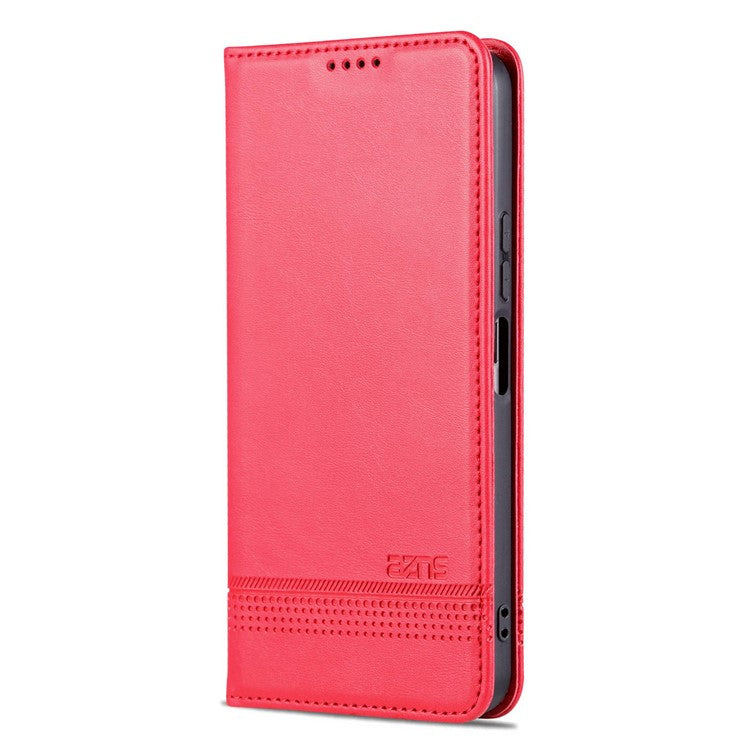 AZNS For vivo Y16 4G Cowhide Texture PU Leather Shockproof Case Magnetic Auto-absorbed Phone Wallet Stand Cover - Red