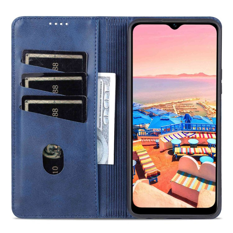 AZNS For vivo Y16 4G Cowhide Texture PU Leather Shockproof Case Magnetic Auto-absorbed Phone Wallet Stand Cover - Blue