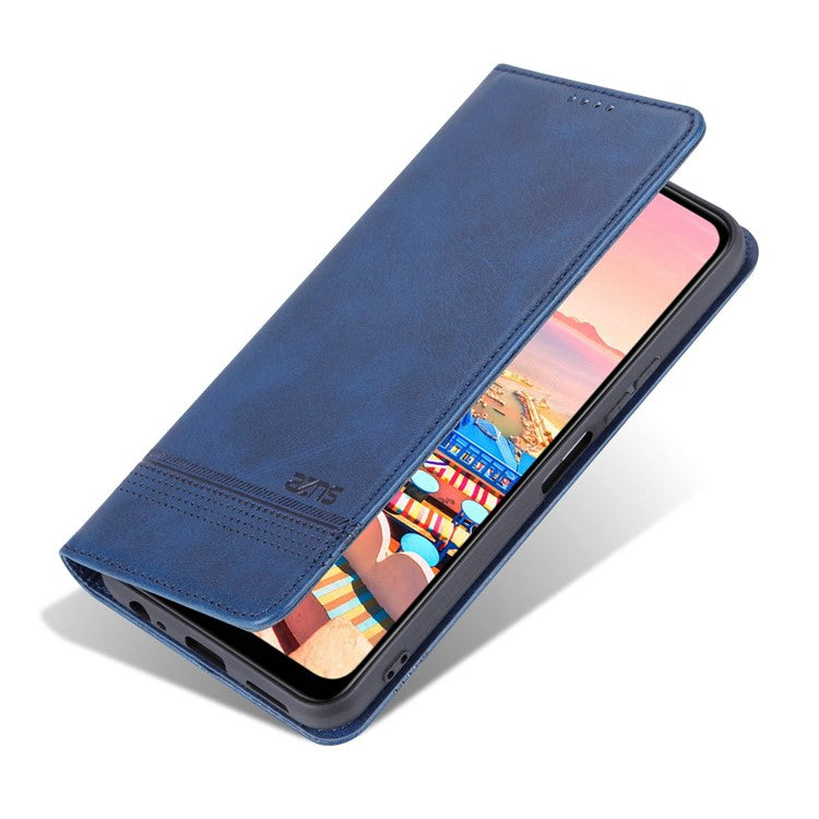 AZNS For vivo Y16 4G Cowhide Texture PU Leather Shockproof Case Magnetic Auto-absorbed Phone Wallet Stand Cover - Blue