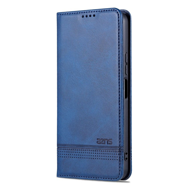 AZNS For vivo Y16 4G Cowhide Texture PU Leather Shockproof Case Magnetic Auto-absorbed Phone Wallet Stand Cover - Blue