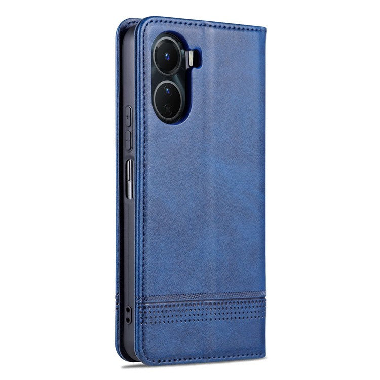 AZNS For vivo Y16 4G Cowhide Texture PU Leather Shockproof Case Magnetic Auto-absorbed Phone Wallet Stand Cover - Blue