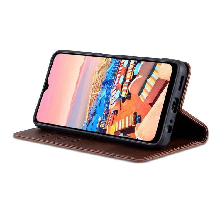 AZNS For vivo Y16 4G Cowhide Texture PU Leather Shockproof Case Magnetic Auto-absorbed Phone Wallet Stand Cover - Coffee