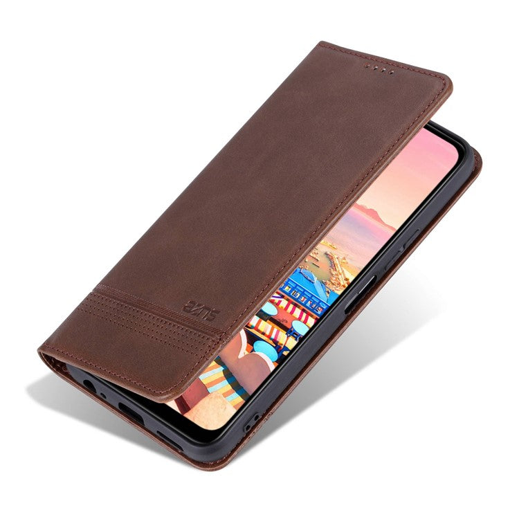 AZNS For vivo Y16 4G Cowhide Texture PU Leather Shockproof Case Magnetic Auto-absorbed Phone Wallet Stand Cover - Coffee