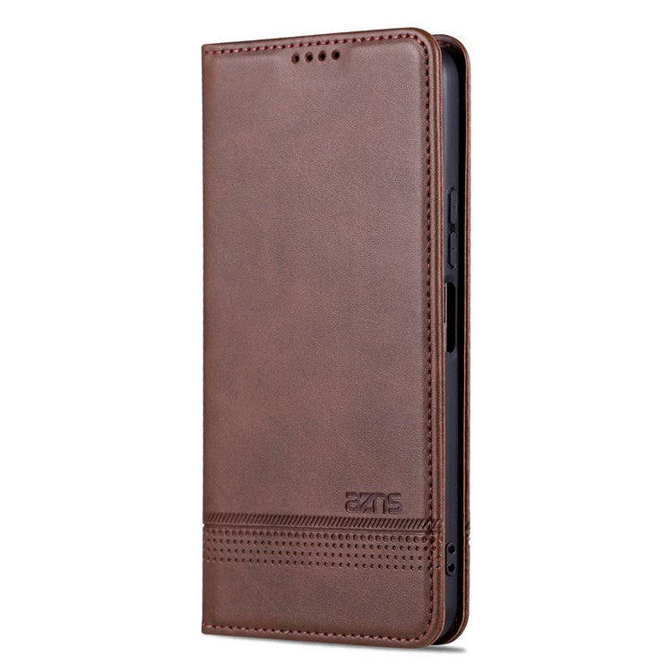 AZNS For vivo Y16 4G Cowhide Texture PU Leather Shockproof Case Magnetic Auto-absorbed Phone Wallet Stand Cover - Coffee