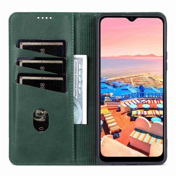 AZNS For vivo Y16 4G Cowhide Texture PU Leather Shockproof Case Magnetic Auto-absorbed Phone Wallet Stand Cover - Green