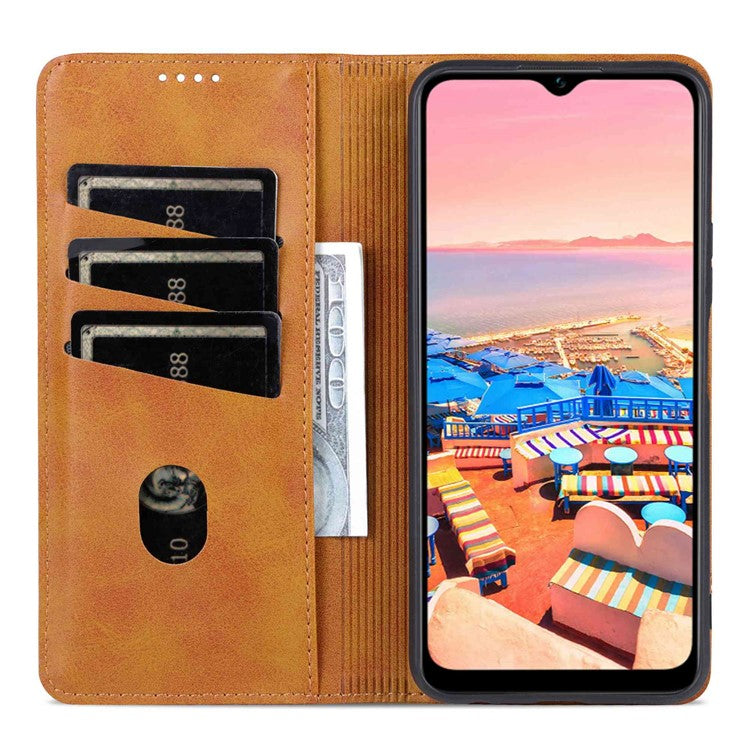 AZNS For vivo Y16 4G Cowhide Texture PU Leather Shockproof Case Magnetic Auto-absorbed Phone Wallet Stand Cover - Brown