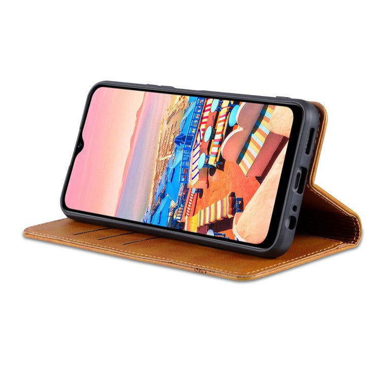 AZNS For vivo Y16 4G Cowhide Texture PU Leather Shockproof Case Magnetic Auto-absorbed Phone Wallet Stand Cover - Brown