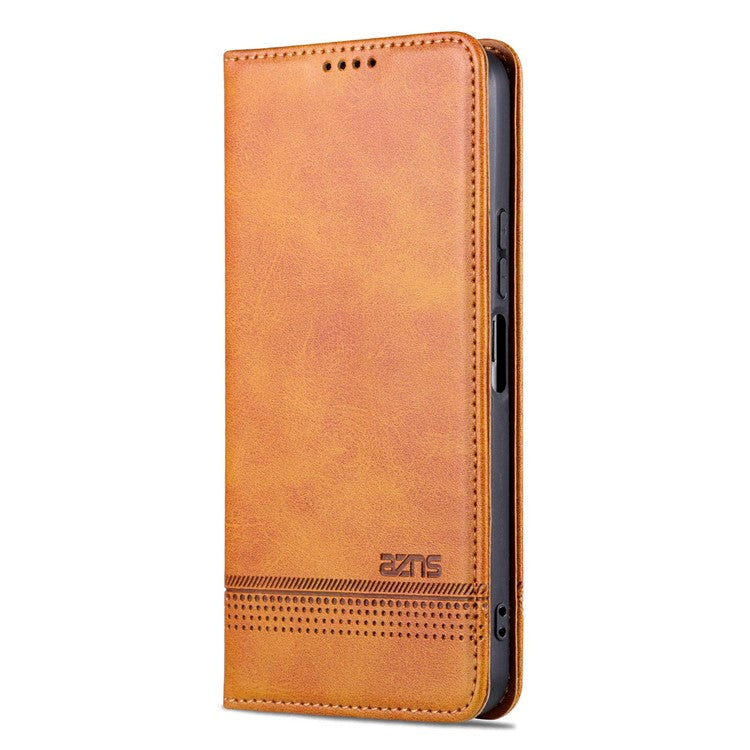 AZNS For vivo Y16 4G Cowhide Texture PU Leather Shockproof Case Magnetic Auto-absorbed Phone Wallet Stand Cover - Brown