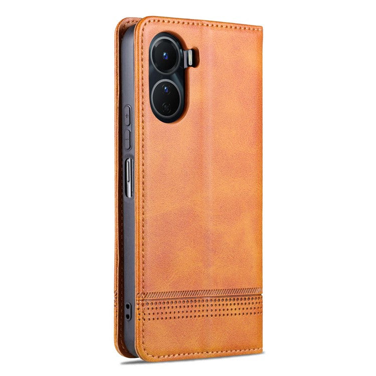 AZNS For vivo Y16 4G Cowhide Texture PU Leather Shockproof Case Magnetic Auto-absorbed Phone Wallet Stand Cover - Brown