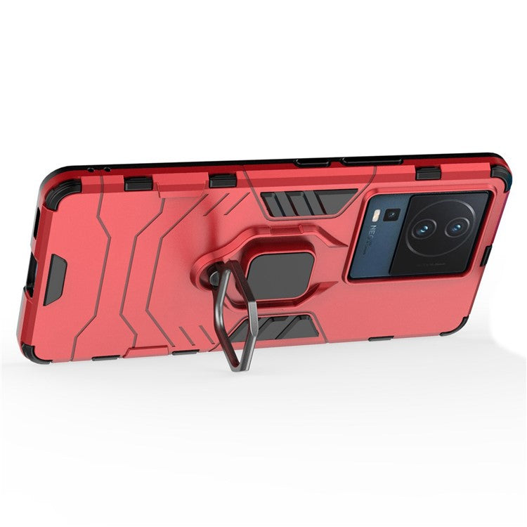 For vivo iQOO Neo7 5G Ring Holder Kickstand Phone Case Shockproof Hard PC+Soft TPU Hybrid Cover - Red