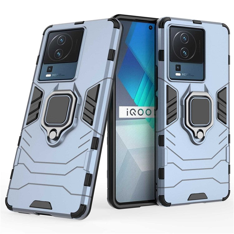 For vivo iQOO Neo7 5G Ring Holder Kickstand Phone Case Shockproof Hard PC+Soft TPU Hybrid Cover - Blue