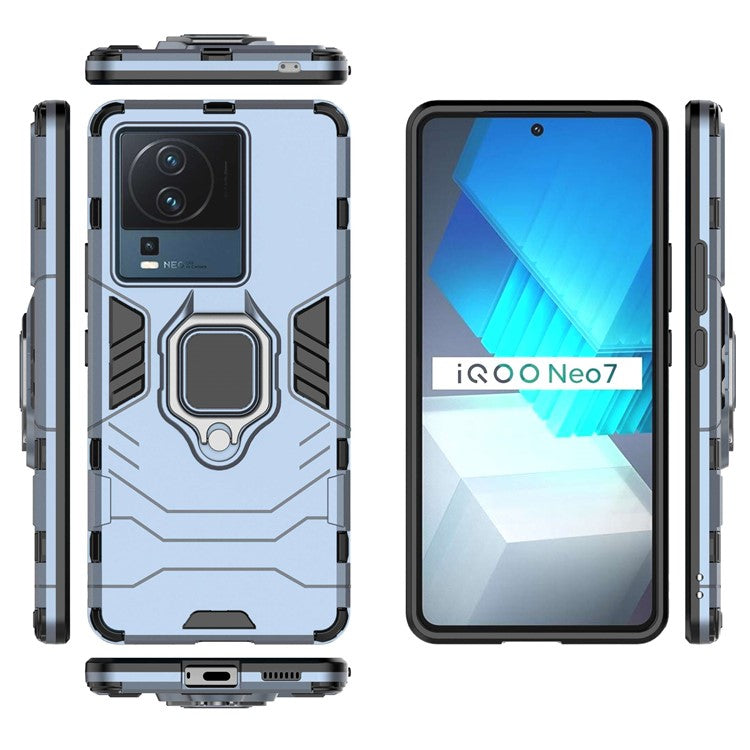 For vivo iQOO Neo7 5G Ring Holder Kickstand Phone Case Shockproof Hard PC+Soft TPU Hybrid Cover - Blue