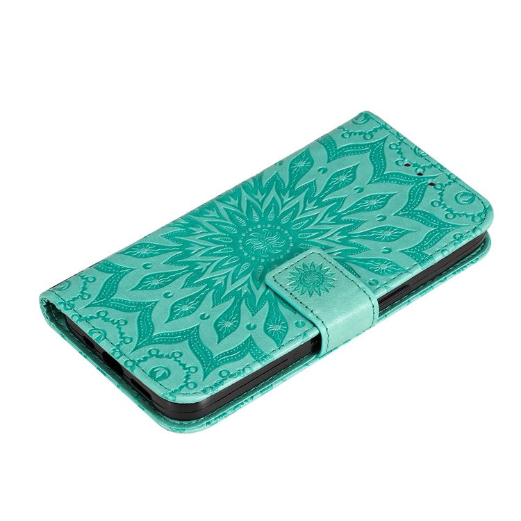 KT Imprinting Flower Series-1 for vivo Y35 4G (2022) / Y22s 4G / Y22 4G PU Leather Wallet Phone Case Imprinted Sunflower Stand Magnetic Shockproof Protective Flip Cover with Strap - Green