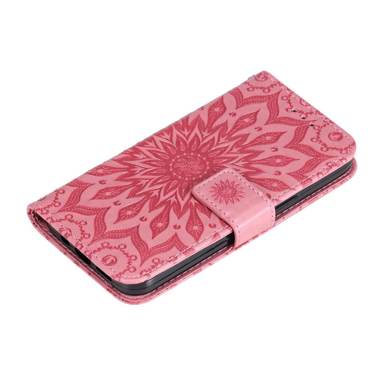 KT Imprinting Flower Series-1 for vivo Y35 4G (2022) / Y22s 4G / Y22 4G PU Leather Wallet Phone Case Imprinted Sunflower Stand Magnetic Shockproof Protective Flip Cover with Strap - Pink