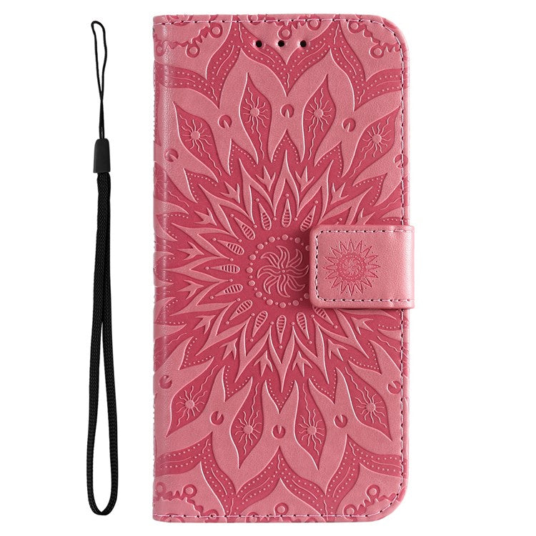 KT Imprinting Flower Series-1 for vivo Y35 4G (2022) / Y22s 4G / Y22 4G PU Leather Wallet Phone Case Imprinted Sunflower Stand Magnetic Shockproof Protective Flip Cover with Strap - Pink