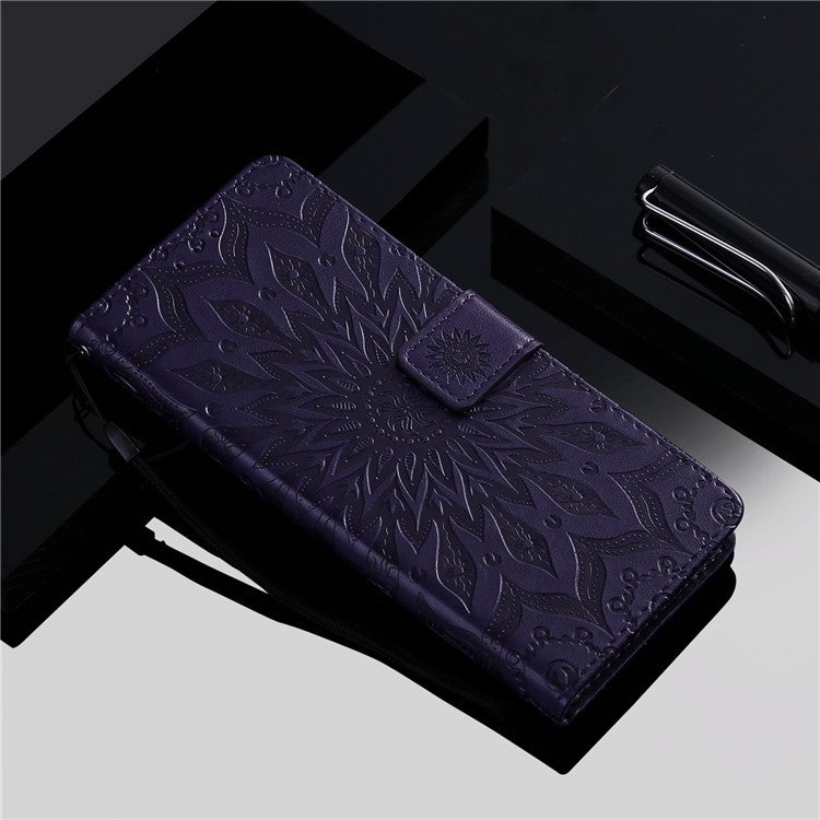 KT Imprinting Flower Series-1 for vivo Y35 4G (2022) / Y22s 4G / Y22 4G PU Leather Wallet Phone Case Imprinted Sunflower Stand Magnetic Shockproof Protective Flip Cover with Strap - Purple