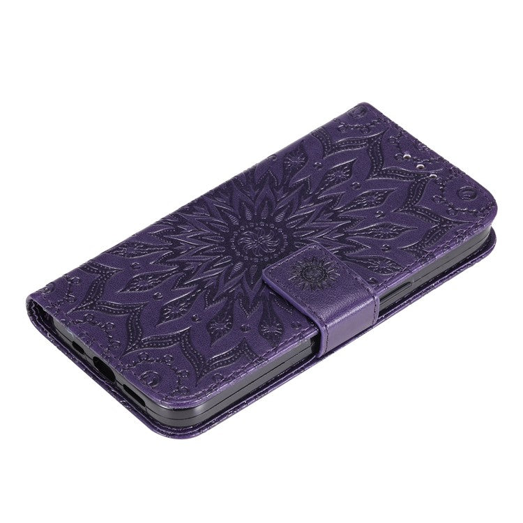 KT Imprinting Flower Series-1 for vivo Y35 4G (2022) / Y22s 4G / Y22 4G PU Leather Wallet Phone Case Imprinted Sunflower Stand Magnetic Shockproof Protective Flip Cover with Strap - Purple