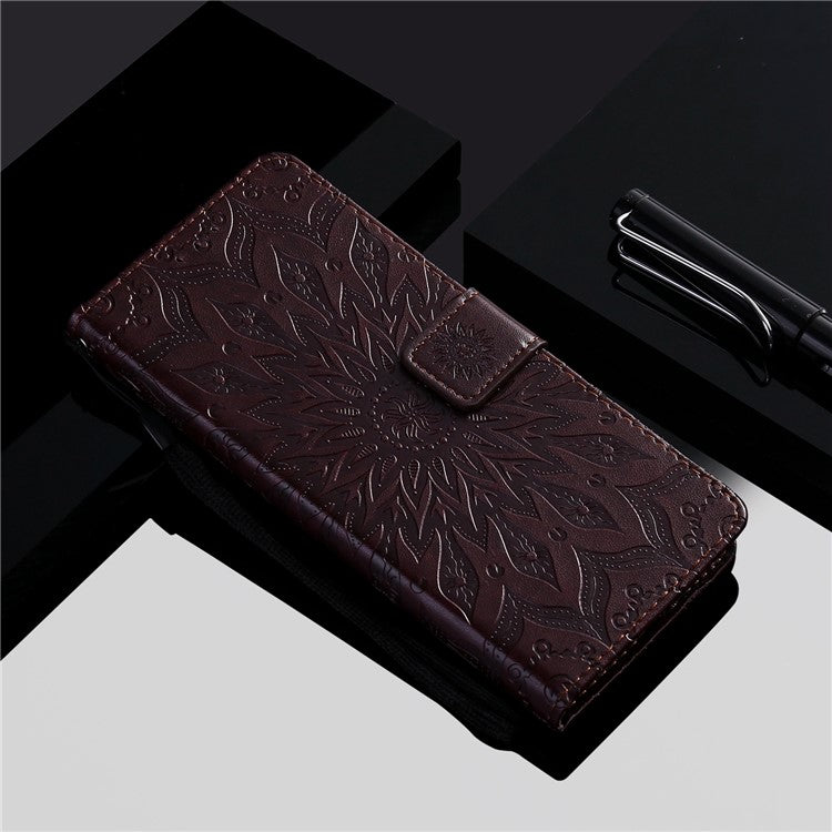 KT Imprinting Flower Series-1 for vivo Y35 4G (2022) / Y22s 4G / Y22 4G PU Leather Wallet Phone Case Imprinted Sunflower Stand Magnetic Shockproof Protective Flip Cover with Strap - Brown