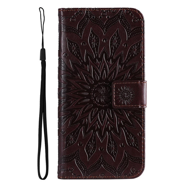 KT Imprinting Flower Series-1 for vivo Y35 4G (2022) / Y22s 4G / Y22 4G PU Leather Wallet Phone Case Imprinted Sunflower Stand Magnetic Shockproof Protective Flip Cover with Strap - Brown