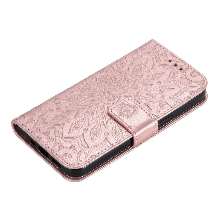 KT Imprinting Flower Series-1 for vivo Y35 4G (2022) / Y22s 4G / Y22 4G PU Leather Wallet Phone Case Imprinted Sunflower Stand Magnetic Shockproof Protective Flip Cover with Strap - Rose Gold